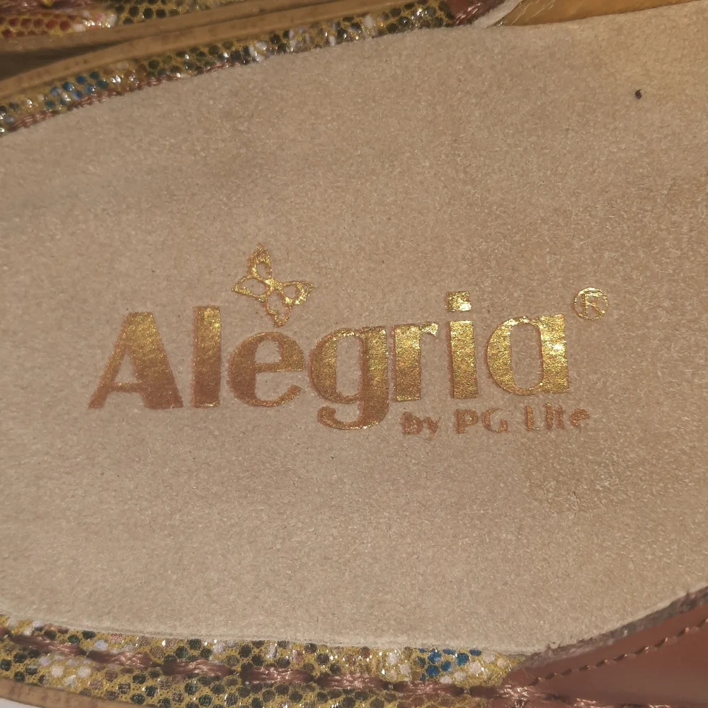 ALEGRIA Enmeshed Slide Sandals Floral Gold Peach Sage Green Tan EU 39 US 9 - Picture 6 of 11